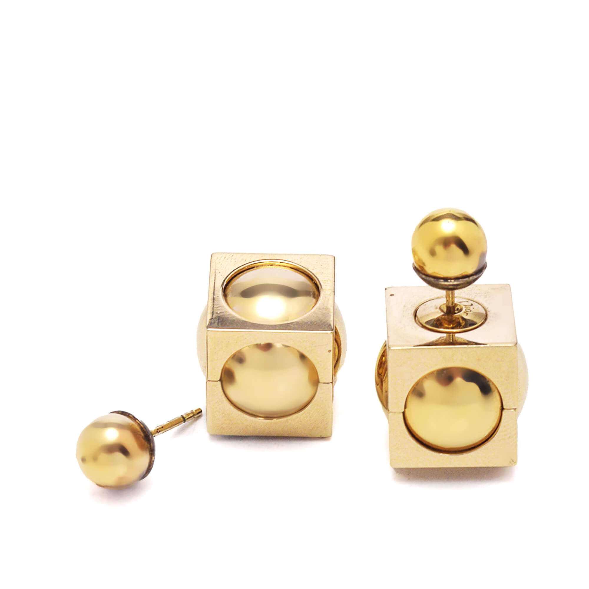 Christian Dior - Gold Tone Mise En Dior Tribal Cube Earrings